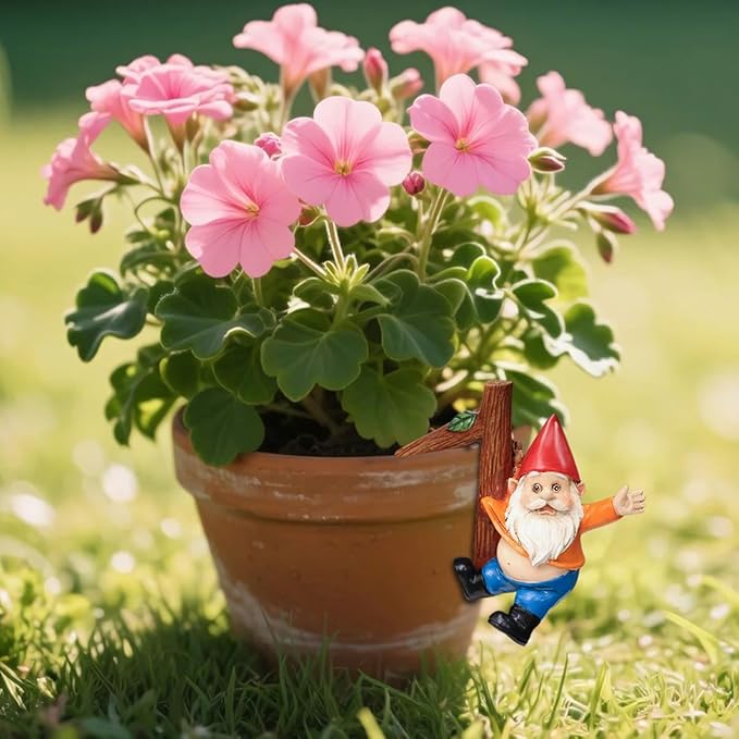 Funny Garden Gnome Statue Flower Pot Hugger, Jackets Hanging on Branch Gnome Figurine Resin Sculpture Outdoor Decor Patio Lawn Yard Fence Plant Pot Ornaments