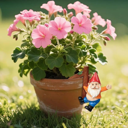 Funny Garden Gnome Statue Flower Pot Hugger, Jackets Hanging on Branch Gnome Figurine Resin Sculpture Outdoor Decor Patio Lawn Yard Fence Plant Pot Ornaments