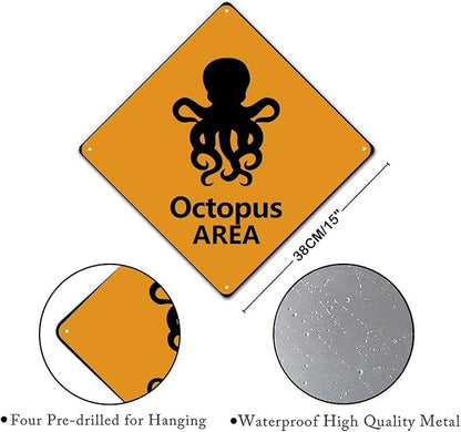 Caution Octopus Crossing XING Tin Sign Octopus Area Warning Street Sign Ocean Animal Novelty Caution Road Sign for Outdoor Home Driveway Garden Yard Park 15x15in