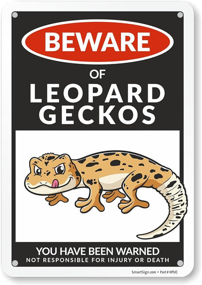 SmartSign Funny Beware Of Leopard Geckos Warning Sign - 10"x7", 40 mil Laminated Rust-free Aluminum - Metal Signs for Wall Decor, Bathroom, Outdoors, Patio, Gifts, Cafe - Geckos Theme, Made in USA