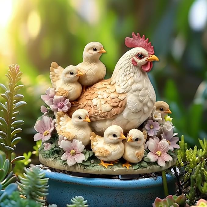 Garden Stake Decor, Acrylic 2D Flat Animal Statue, Fairy Sculptures Ornament Indoor Outdoor Yard Lawn Pot Plant Decorative Accessories (Hens and Chicks)