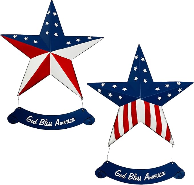Rustic Hanging Metal American Flag Patriotic Barn Stars Wall Door Yard Signs 4th of July White Blue Red Independence Day Memorial Day Decor