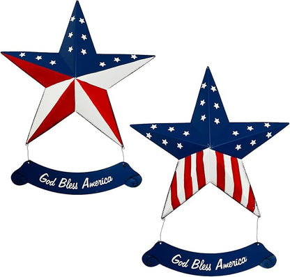 Rustic Hanging Metal American Flag Patriotic Barn Stars Wall Door Yard Signs 4th of July White Blue Red Independence Day Memorial Day Decor