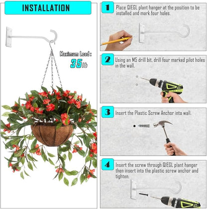 QIEGL 10inch Heavy Duty Plant Hangers Outdoor or Indoor Bird Feeder Hanger Shepherd Hooks 2pcs White Metal Wall Hook for Hanging Plant Bracket, Lantern, Flower Basket, Wind Chimes