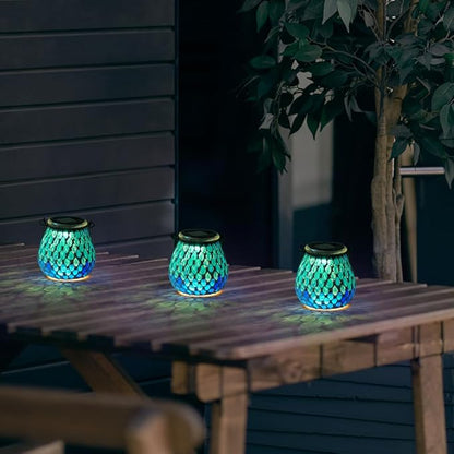 Starsoul Solar Lanterns Outdoor Waterproof, Elegant Blue Glass Mosaic Solar Lantern, Solar Hanging Lights Outside Patio Porch Yard Decor