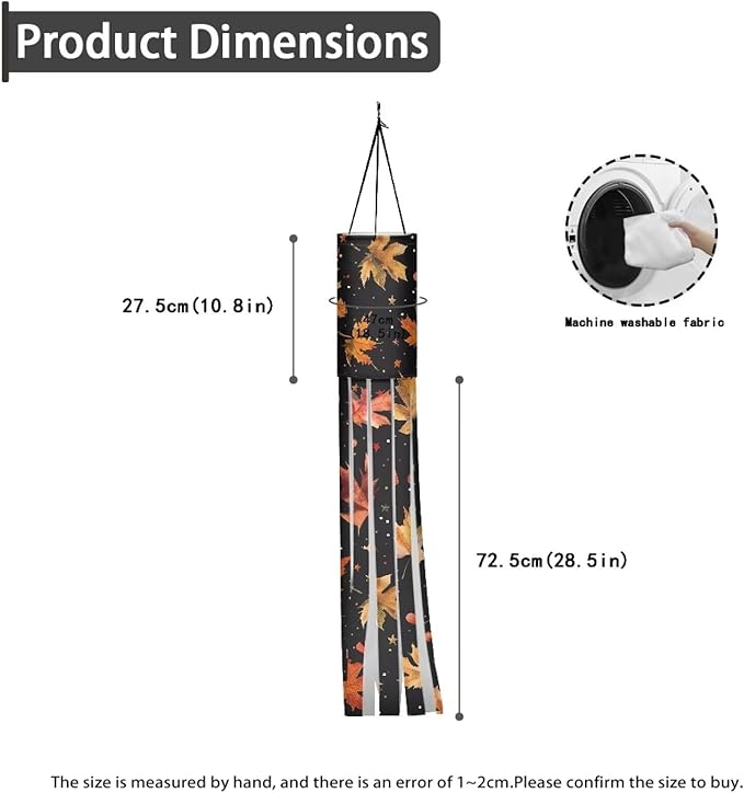 Fall Maple Leaf 2 PC Windsocks Outdoor Hanging for Front Home Yard Patio Lawn Garden Tree Party Fall Thanksgiving Decoration Machine Washable