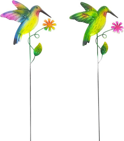 Hummingbird Metal Garden Stakes – 2 Pcs Vibrant Yard Decor with Colorful Design – Durable Lawn Outdoor Plant Picks for Flower Beds, Pathways, or Plant Pots – Great Gift for Garden & Nature Lovers