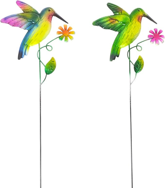 Hummingbird Metal Garden Stakes – 2 Pcs Vibrant Yard Decor with Colorful Design – Durable Lawn Outdoor Plant Picks for Flower Beds, Pathways, or Plant Pots – Great Gift for Garden & Nature Lovers
