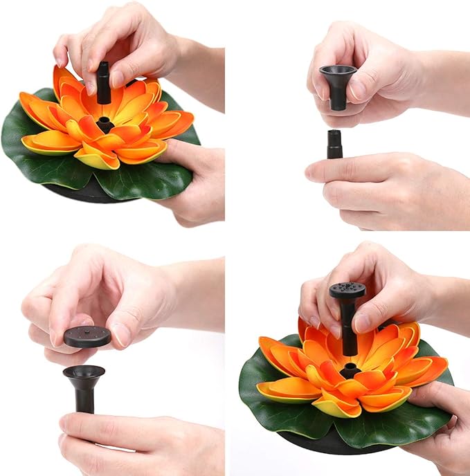 Solar Water Fountain for Bird Baths, Floating Solar Powered Water Fountain Pump for Birdbath, Garden, Pond, Pool, Outdoor Decor, Water Lily, Orange