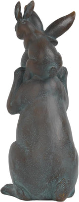 Rabbit Garden Statues Bunny Decorations - Easter Bunny Father with Baby Figurine Easter Gift Dark Gray Garden Spring Bunny Sulpture for Yard Framhouse Outdoor Décor 7*5.25*15.25 in Newman House Studio