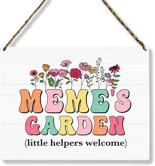 Meme's Garden Wooden Sign Decor, Indoor Decoration Hanging Signs 8x10 Inches, Outdoor Garden Decor Yard Wall Hanging Decor Sign, Mothers Day Gifts Birthday Gifts for Mom Grandma