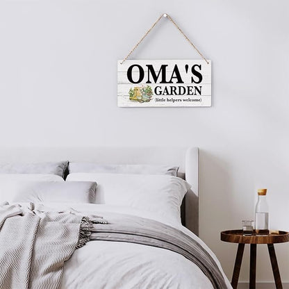 Oma Gifts Outdoor Garden Wooden Sign Decor, Indoor Garden Decoration Hanging Signs 12x6 Inches, Outdoor Porch Yard Wall Art Decor Sign, Mother's Day Gifts Birthday Gift for Mom Grandma