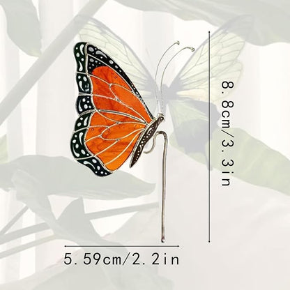 Stained Butterfly Plant Sun Catcher for Gardens, Or Patios Plant Gifts (Orange)