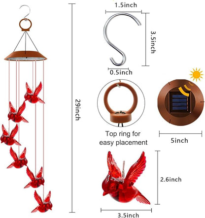 Cardinal Solar Wind Chimes for Outside, Cardinal Wind Chimes Gifts for Mom Grandma Women Wife Girls, IP65 Waterproof Hanging Memorial Red Bird LED Lights for Holiday Garden Yard Window Outdoor Decor