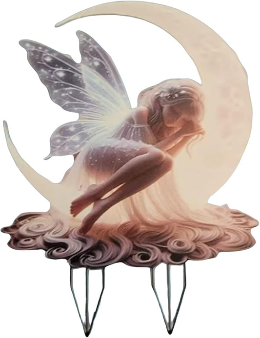 2D Flat Moonlit Fairy Garden Stake Acrylic Outdoor Decor for Lawn, Patio, Mother'S Day Gift, Yard, Flower Pot Farmhouse Art, Patio Decoration
