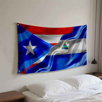Puerto Rican Puerto Rico And Nicaraguan Nicaragua Flag 3x5 Ft Double-Sided Printed Indoor/Outdoor Polyester Fabric Decorative Banner With 2 Brass Grommets 3x5 Foot National Flags For Outside