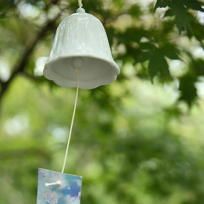 Ceramic Small Japanese Wind Chimes Outdoor, Cute Handmade Pendants Wind Bells/Wind Chimes for Outside with Soothing Melodic Tones for Garden Patio Balcony Home Décor (White)