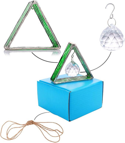 H&D HYALINE & DORA Handcrafted Pyramid in Stained Glass, Crystal Ball Prism Decor Stained Glass Window Sun Catcher Hangings Ornament, Home Table Wall Car Decor,Green