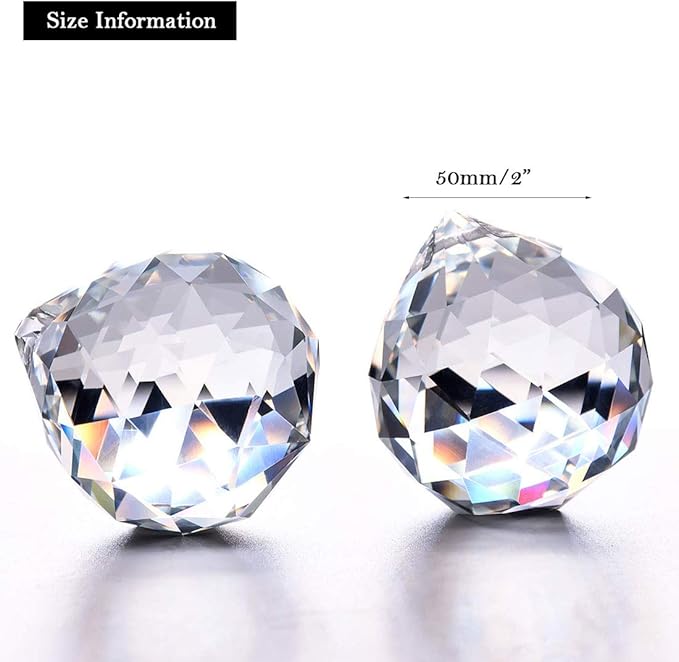 H&D HYALINE & DORA Glass Crystal Prism Ball Pendant Suncatcher Rainbow Maker Hanging Crystal Ball Prism Pendants for Windows,2"/50mm, Pack of 2