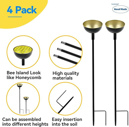 4 Pack Bee Waterer and Butterfly Water Stations for Garden with Bees Island, Bee Water Catcher for Thirsty Pollinators, Colorful Metal Garden Sculpture Stakes Decor