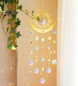 Artilady Sun and Moon Suncatcher - Large Crystal Wind Chimes for Outside Stained Glass Window Hanging Prisms Garden Backyard Ceiling Room Decor Christmas Housewarming Birthday Gift for Girls