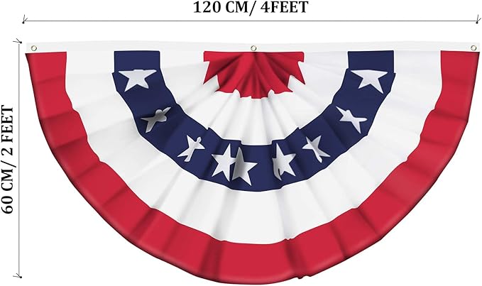 USA Pleated Fan Banner American Bunting Flag with Canvas Header and Brass Grommets for 4th of July Memorial Day Indoor Outdoor Decoration (5, 2x4 Feet)