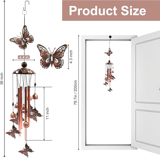 SumDirect Butterfly Wind Chime for House Decor, Wind Chimes for Outside, Memorial Wind Chimes, Memorial Gifts for Front Porch, Patio, Balcony Decor