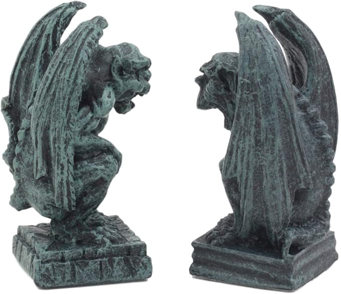 Ebros Gift Notre Dame Castle Top Guardian Mini Gargoyles Crouching On Stone Pedestals Resin Figurine Set of 2 Miniature Fairy Garden Gargoyle Sculpture Pair 2.5" Tall