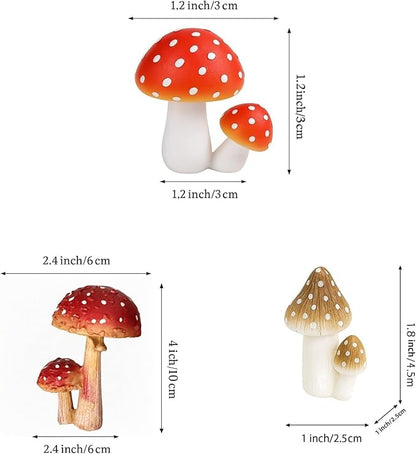 Miniature Resin Mushroom Decor for Fairy Garden – 6 PCS Colorful Mushroom Figurines, Yard Art Ornaments for Outdoor Garden, Bonsai & Terrarium Decorations (Four Set)
