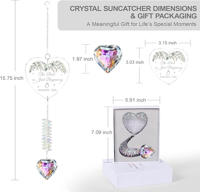 Engagement Gifts for Couples 2026, Wedding Gifts,Crystal Suncatcher for Newly Engaged, Hanging Crystal Gift Ornament, Congratulations Decorations for Friends Just Engaged