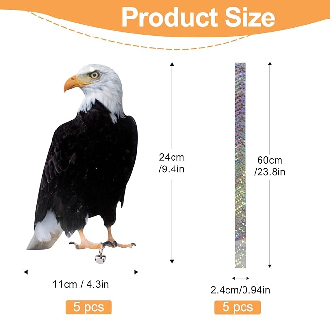 Owl to Keep Birds Away, 5 Pack Bird Scare Hawk Fake Owl, Reflective Hanging Bird Decoration, Bird Control Device to Keep Birds Pigeon Woodpecker Away from Patio Garden