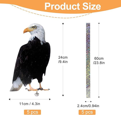 Owl to Keep Birds Away, 5 Pack Bird Scare Hawk Fake Owl, Reflective Hanging Bird Decoration, Bird Control Device to Keep Birds Pigeon Woodpecker Away from Patio Garden
