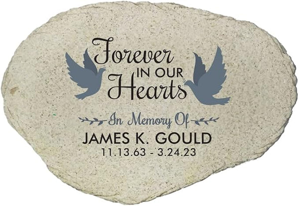GiftsForYouNow Forever in Our Hearts with Doves Personalized Memorial Garden Stone, Flat UV Resin Stone, Measures 11.25" W x 7.75" H, Cemetery Decoration, Sympathy Gift, Mother Memorial