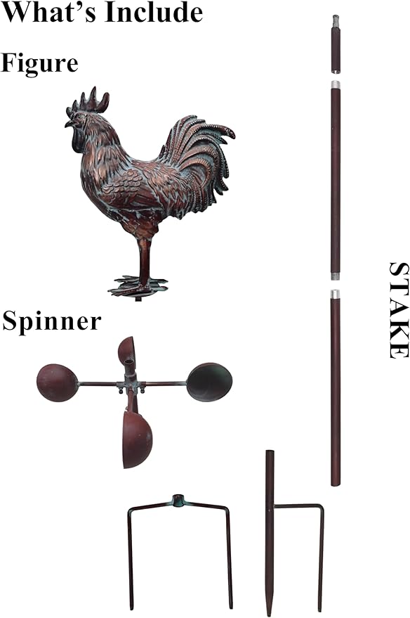 Metal Rooster Wind Spinner for Yard and Garden Statue Décor,79" Antique Copper Chicken Yard Spinner Outdoor,Kinetic Wind Sculptures & Spinners,Metal Animals Garden Stake for Patio,Lawn,Backyard