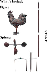 Metal Rooster Wind Spinner for Yard and Garden Statue Décor,79" Antique Copper Chicken Yard Spinner Outdoor,Kinetic Wind Sculptures & Spinners,Metal Animals Garden Stake for Patio,Lawn,Backyard