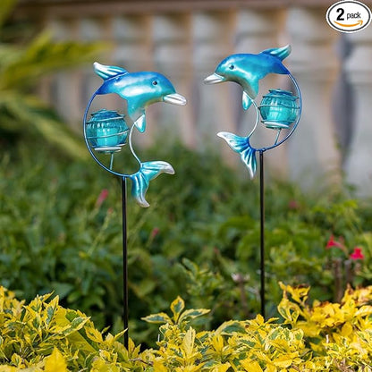 Outdoor Garden Solar Lights,Dolphin Outdoor Figurine Lights with Stakes,Waterproof Decorative Solar Decor for Patio,Yard,Lawn,Decorative Garden Stakes Present for Mom Women