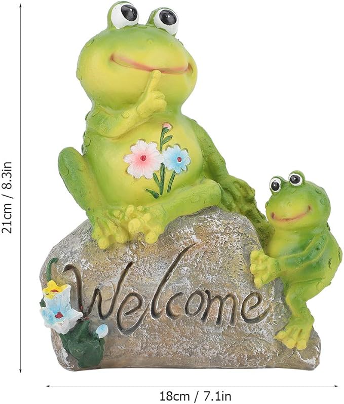 Frog Statue, Frog Welcome Sitting on Stone Figurine Landscape Resin Sculpture