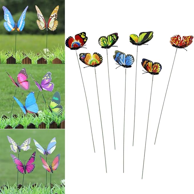 NUOBESTY 12pcs Fake Butterfly Stakes 3D Butterflies Stake for Garden Lawn Patio Yard Pathway Indoor Outdoor Ornaments (Random Color)