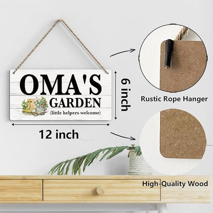 Oma Gifts Outdoor Garden Wooden Sign Decor, Indoor Garden Decoration Hanging Signs 12x6 Inches, Outdoor Porch Yard Wall Art Decor Sign, Mother's Day Gifts Birthday Gift for Mom Grandma