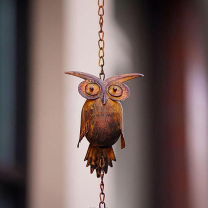 Owl Rain Chain, Bronze Metal Bird Rain Catcher Chain with Bell 90.6 inch Adjustable Metal Rain Chain for Garden Decoration Eave Device