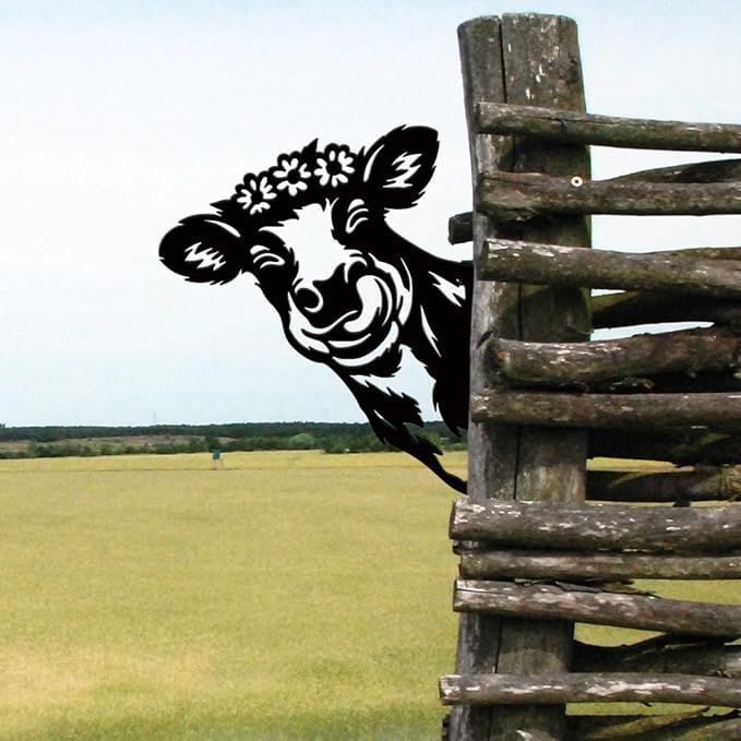 SUPERDANT Metal Peeping Cow Garden Decor for Outside Animals Yard Stakes for Decorations Outdoor Statues Iron Art Stake Decorative Silhouette Lawn Ornament Patio Porch Farmhouse Decoration Gifts