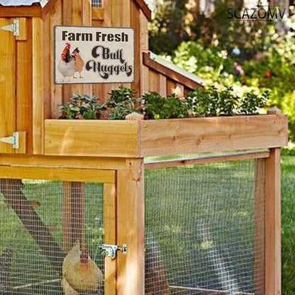 Chicken Coop Tin Sign-Farm Fresh Butt Nuggets, Vintage Metal Hanging Plaque for Egg Market Farm Barn Yard Garden Home Kitchen Bar Wall Decor Hen House Accessories Outdoor (12" x 8")