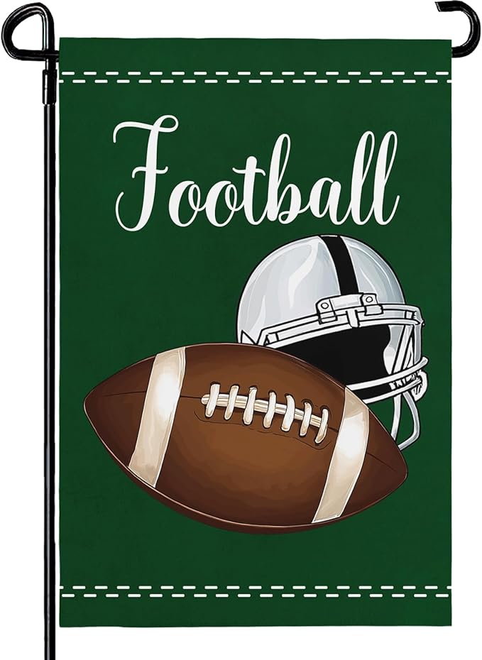 Football Garden Flag Football Helmet Double Sided Yard Flag The Big Game Polyeaster Garden Flags Sunday Sports Party Vertical Green House Banner 12 x 18 Inch Outdoor Decorative