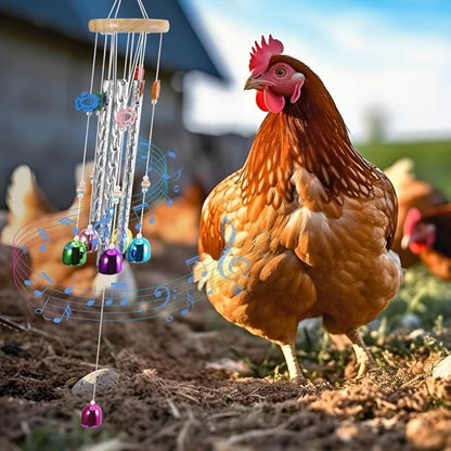 Chicken Wind Chimes for Outside Chicken Toys for Coop, Chicken Wind Chime Enrichment Toys, Hanging Chick Peck Toy with Colorful Bells