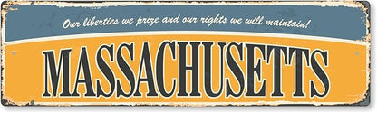 SmartSign 4 x 14 inch Massachusetts State Vintage Metal Sign “Liberties We Prize”, 40 mil Rustproof Aluminum with Clear Overcoat, Retro Wall Décor, Multicolor, Made in USA