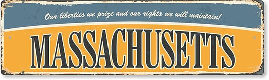 SmartSign 4 x 14 inch Massachusetts State Vintage Metal Sign “Liberties We Prize”, 40 mil Rustproof Aluminum with Clear Overcoat, Retro Wall Décor, Multicolor, Made in USA