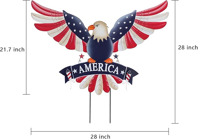 hogardeck 4th of July Decorations Outdoor, 28" Large Bald Eagle Patriotic Decorative Garden Stakes for Fourth of July Decorations, Memorial Day Metal American Eagle for Outside Yard Porch Lawn Decor