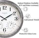 18 Inch Outdoor Clocks for Patio Large Waterproof with Thermometer, Large Wall Clock with Temperature and Humidity Combo,Weatherproof for Pool Decor,Galvanized Finish