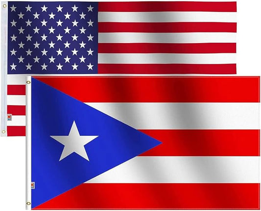 2Pack-American&Puerto Rico Flag Large 3x5 Ft, Moderate Outdoor/Indoor Both Sides 100D Polyester-Brass Grommets for Easy Display USA Puerto Rican Flags 3' x 5' Banner