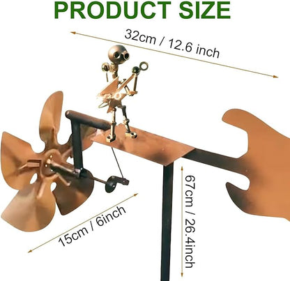 Handmade Metal Guitarist Windmill, Metal Art Musician Figurine Wind Mill, Percussionist and Musician Kinetic Spinners, for Garden, Yard, Lawn, Patio, Unique Art Gift for Music Lovers (Gold)